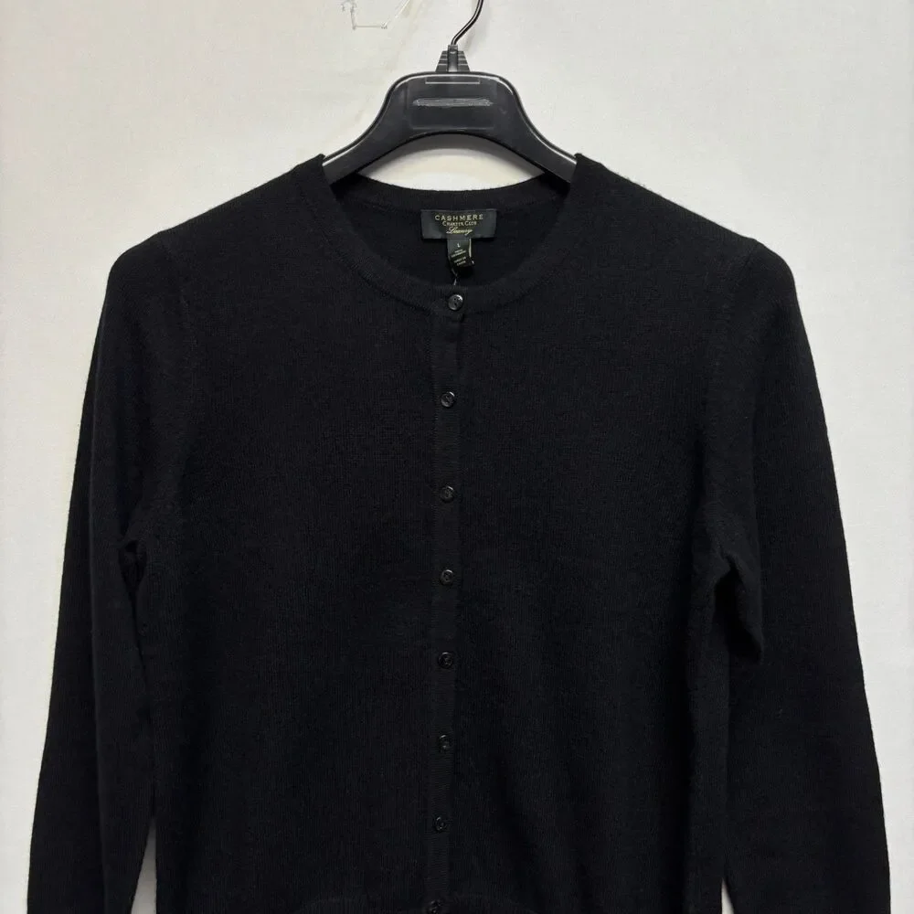 NWT Charter Club Women 100% Cashmere Cardigan Sweater Size Large Black C124 -22